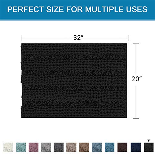 H.VERSAILTEX Bath Rugs for Bathroom Non Slip Bath Mats Extra Thick Chenille Striped Rug 20" x 32" Absorbent Non Skid Fluffy Soft Shaggy Washable Dry Fast Plush Mat for Indoor, Bath Room, Tub - Black - color: Black, size: 20" x 32"