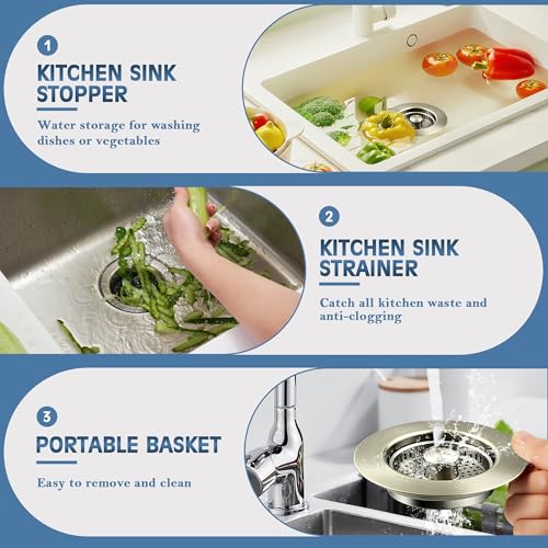 Kitchen Sink Drain Strainer 3 in 1, 304 Stainless Steel Pop Up Sink Stopper, Anti-Clogging Sink Drain Strainer for US Standard Kitchen Drain (Light Bronze) - color: Light Bronze, size: 1 Pack