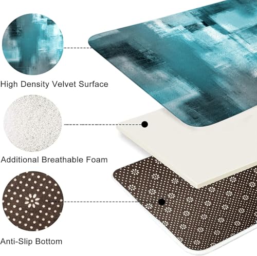 Teal Blue Abstract Bath Rug, Modern Grey Art Painting Bath Mat Sets for Bathroom, Soft Non Slip Floor Rugs 17X29 Inch - color: Teal
