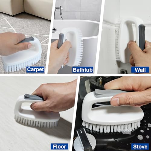 CELOX Carpet Cleaning Brush, Heavy Duty Scrub Brush with Handle, 2 Pack, White - color: White Gray
