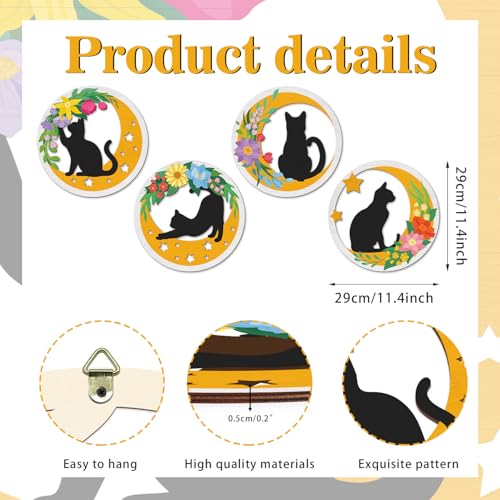 TOARTi 4PCS Boho Cat Moon Wall Decor,Colorful Floral Cats Wooden Wall Art,Black Cats Flower Hanging Sign,Farmhouse Minimalist Geometric Botanical Kitten Artwork for Bedroom Home,Cat Lovers Gifts - color: 4pcs Boho Cat Moon Wall Decor