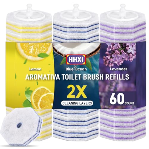 60Ct Aromative Toilet Brush Refills, Toilet Bowl Cleaner Refills, Double-Layer Cleaning Pads Added, Disposable Refill Heads for Toilet Bowl Cleaner Wands, Bulk （Patented） - color: Lemon, Blue Ocean, Lavender (60P)
