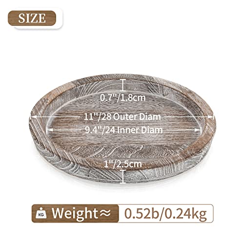 Hanobe Decorative Tray for Coffee Table: Round Candle Plate Holder Centerpieces for Dining Room Kitchen - Wooden Farmhouse Tray Vintage Home Decor - color: White Washed