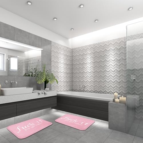 ArtSocket 3 Pcs Shower Curtain Set with Rugs, Pink Funny Get Naked Bathroom Set with Non-Slip Rug Bath Mat and 12 Hooks 72x72 inches - color: Pink Funny Quotes