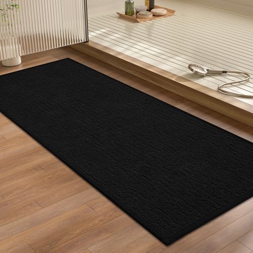 chakme Bathroom Rugs Mat 47x17, Ultra Thin Non Slip Bath Mat Quick Dry Absorbent Bath Mat for Bathroom Floor, (Black, 47"x17") - color: Black, size: 3'11" x 1'5"(Rectangular)
