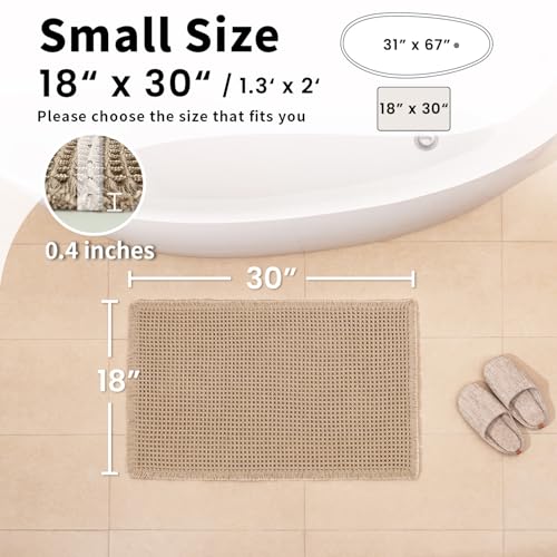 Waffle Bath Mat - Boho Bathroom Rugs Non Slip Washable, Super Absorbent & Quick Dry, Small Bath Mats Farmhouse Bathroom Decor, 18'' x 30'', Khaki - color: Khaki, size: 18'' X 30''