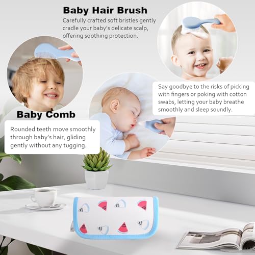 Baby Grooming Kit 6 - Piece Set in Storage Bag(Blue) - Soft Brush, Comb, Nail Clippers, Nasal Aspirator, Safety Scissors & File for Newborn/Toddler Care - color: Blue