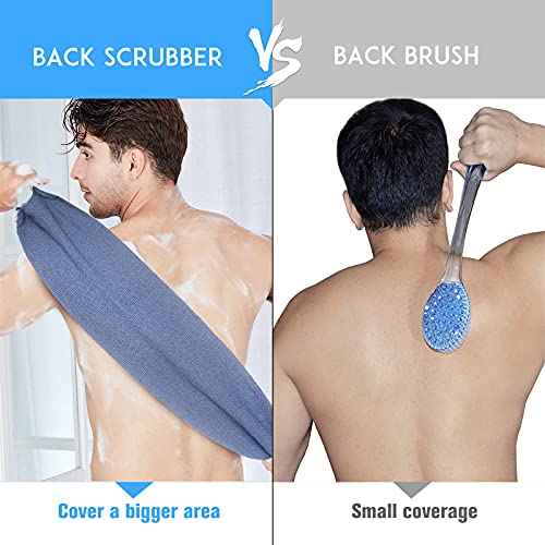 Evridwear Exfoliating Back Scrubber for Shower, Back Washer for Men Women | Loofah with Handle, Extended Length, Stretchable, Deep Cleansing for Hard-to-Reach Areas, Skin Massage (Blue+Pink) - size: Blue + Pink Back Scrubber