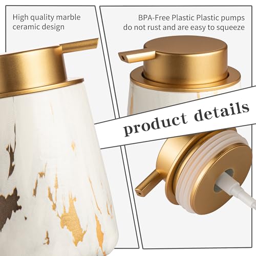 Enra Ceramic Gold Foaming Soap Dispenser,12 oz Marble Foam soap Dispenser Bathroom Refillable Hand Soap Dispenser for Bathroom Kitchen with Easy-to-Press Pump (Glod Foam Type) - color: Glod Foam Type