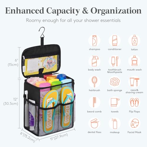 Lifewit Shower Caddy Portable, Toiletry Bag with Handle and 3 Mesh Pockets, Quick Dry Hanging Organizer for Bathroom, Gym, Travel, Camping, College Dorm Room Essentials for Women Men, Black - color: Black