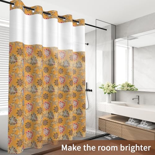 No Hook Shower Curtain with Snap in Liner Set FYLX00238 - color: Boho Floral Paisley