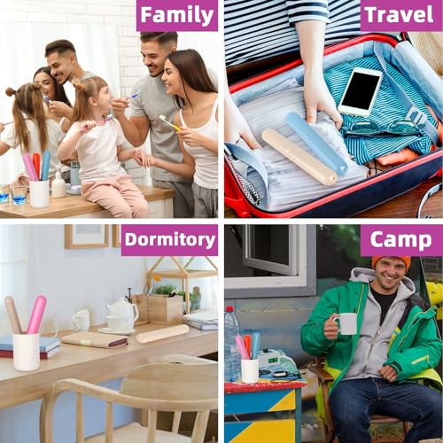 6 Pack Travel Toothbrush Case, Breathable Portable Toothbrush Holder, Plastic Toothbrush Cover Container for Traveling, Bathroom, School, Home, Business, Camping - color: Cyan+Pink+Purple+Yellow+Red+Beige
