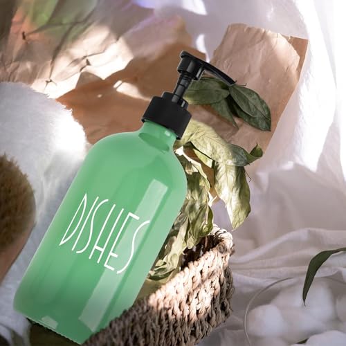 Dish Soap Dispenser for Kitchen - 16 OZ Glass Hand Soap Dispenser Set - Kitchen Bathroom Decor and Accessories (Avocado Green) - color: Avocado Green