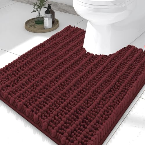 Smiry Bathroom Toilet Rugs U Shaped 24x20, Extra Soft Absorbent Non Slip Rubber Backing Chenille Contour Bath Rugs for Toilet, Machine Washable Contoured Bath Mats, Caramel Red - color: Caramel Red, size: 24'' X 20''