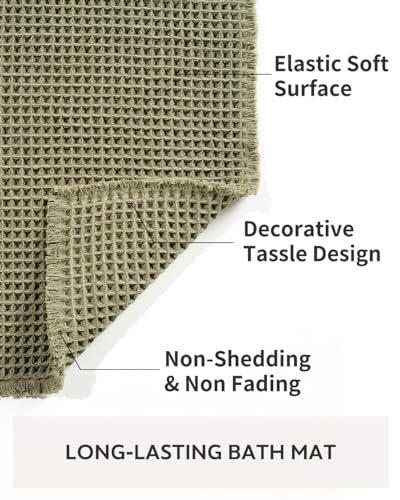 tchdio Waffle Bath Mat, Super Absorbent Non Slip Bath Mat Ultra Soft Bathmat Machine Washable Bath Rugs with Tassels, Beside Tub, 24" x 36" - color: Green, size: 24" x 36"