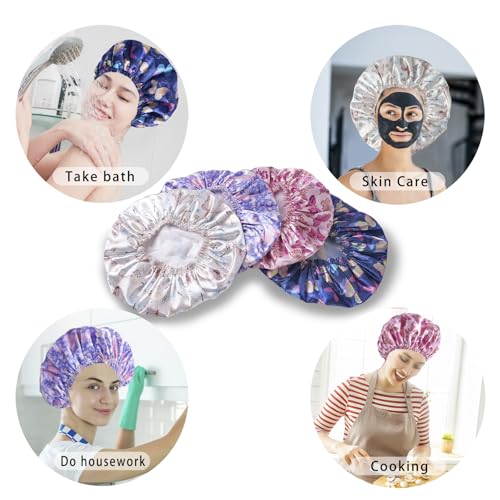 Shower Cap for Women,4 PCS Elastic and Reusable Bath Caps, Double Layers Shower Caps Reusable Waterproof, Bathing Shower Caps, Environmental Bath Hair Protection Cap - Butterfly E - color: Butterfly E