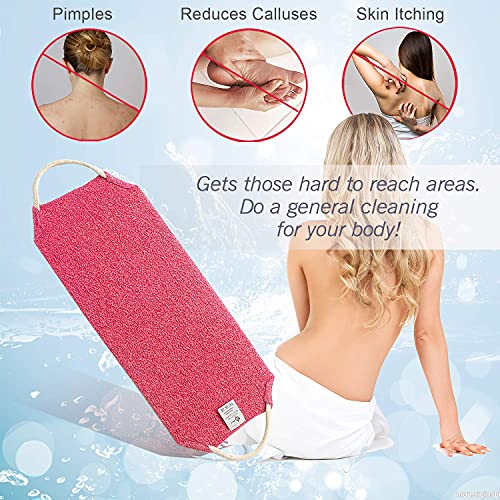 Evridwear Exfoliating Back Scrubber for Shower, Back Washer for Men Women | Loofah with Handle, Extended Length, Stretchable, Deep Cleansing for Hard-to-Reach Areas, Skin Massage (Pink) - size: Pink Back Scrubber