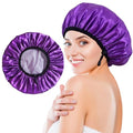 Shower Cap for Women, Large Shower Caps Reusable Waterproof with Elastic Band, Silky Satin Double-layer Bath Cap for Braids Long Hair - color: Set B
