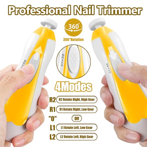 Qunlions life Baby Nail Trimmer Electric, 6 in 1 Rechargeable Baby Nail Clippers Manicure Set Grooming Kit for Toddler Infant or Adults (Yellow) - color: Rechargeable-yellow