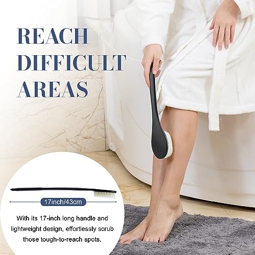 Back Scrubber for Shower, Shower Body Brush for Cleaning with Long Handle for Showering, 17 Inch Back Washer Exfoliator for Shower Men Women with Non-Slip Handle, Adhesive Hook (Black) - size: Black - Artificial Bristles