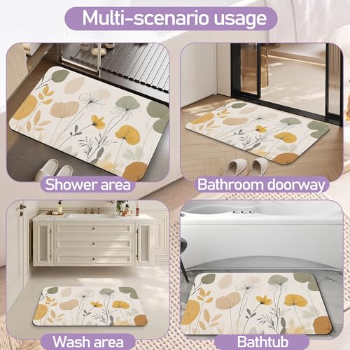 Autumn Flowers Bath Mat, Water Absorbent Quick Dry Thin Bathroom Floor Mat, Rug for Bathroom Kitchen 17"x30" - color: Autumn Flowers