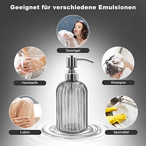 14 Oz Glass Soap Dispenser with 304 Rust Proof Stainless Steel Pump, Refillable Hand Liquid Soap Dispenser for Bathroom, Kitchen, Countertop, Laundry Room (Dark Grey) - color: Gray
