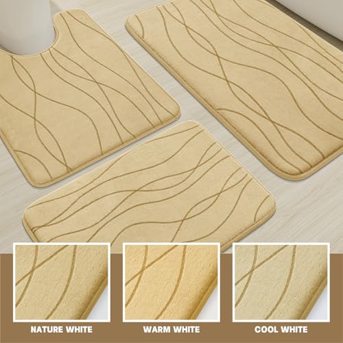 YIHOUSE Bathroom Rugs Set 3 Piece, Memory Foam Bath Mat Beige | Ultra Soft, Absorbent, Non-Slip, Machine Washable, for Bathroom, Sink and Toilet - color: Beige, size: 2'9" x 1'8" (Rectangular)