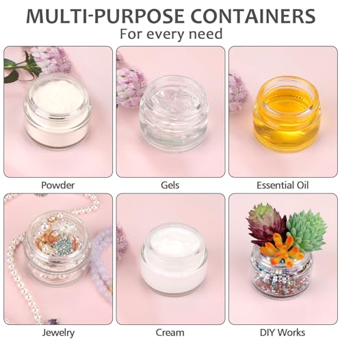 Accmor 10 Pcs Mini Glass Jars with Lids, 0.18/0.35/0.53/0.7/1 OZ Makeup Travel Containers with Inner Liners & 5 Spatulas, LeakProof Reusable Makeup Sample Container for Creams, Lotion, Essential Oils - color: White