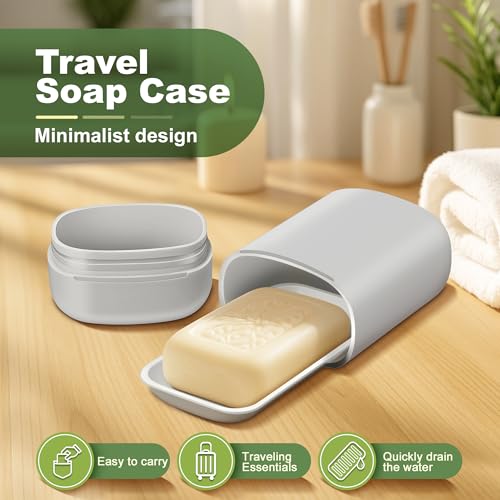Travel Soap Case soap Holder,Leak Proof with Silicone Sealed lid, Gray | Keep Dry with Drainage Tray,Soap Dish for Travel, Gym, Bathroom, Outdoor, Camping, School - color: Grey