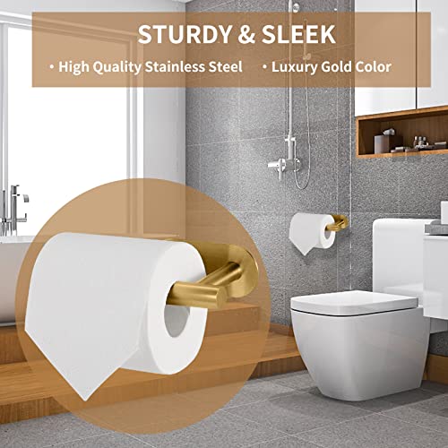 LAYUKI Toilet Paper Holder,Gold,Wall Mount, Upgraded Adhesive Toilet Roll Holder,no Drilling,Bathroom/Rv/Washroom,SUS 304 Stainless Steel,Rustproof (Gold, 1 Piece) - color: Gold, size: 1 Piece