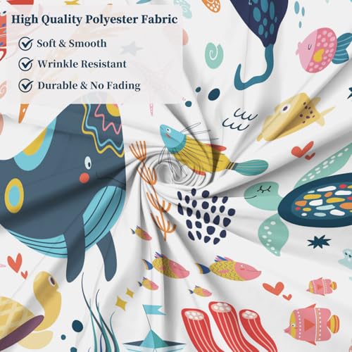 Fabric Shower Curtain with Hooks, Waterproof & Washable Polyester, Kids Funny Cute Ocean Whale Fish Shower Curtains for Bathroom, Summer Neutral Cartoon Animal Bathroom Curtain, 71x74 Inch - color: Cute Ocean Friends