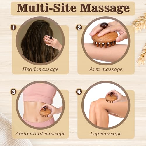 Trinkrittey 2 Pack Wooden Scalp Massager Comb Wooden Hair Brush Head Gua Sha Brush Hair Scrubber Portable Handheld Hairs Growth Tool for Women Men Hairs Growth Stress Relief Spa