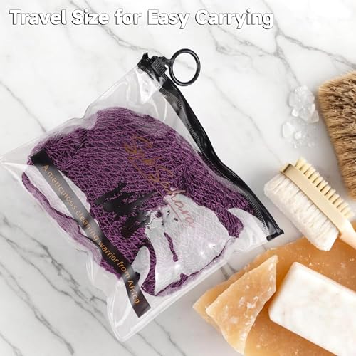 SubSahara Authentic African Net Sponge - 2 Pieces Exfoliating Scrubber for All Skin Types, Bath Sponge for Face & Body, Travel Portable, Durable, Gentle Exfoliation (Berry & Sage Green) - color: Berry & Sage Green