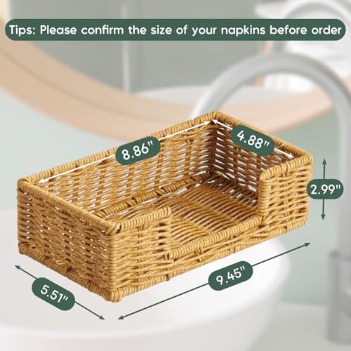 Napkin Holder for Bathroom, Woven Wicker Synthetic Rattan Guest Towel Holder Tray, Disposable Paper Hand Towel Holder for Bathroom Accessories, Dinner Napkin Holder for Kitchen Table Party - color: Khaki, size: 9.45"L x 5.43"W x 2.91"H
