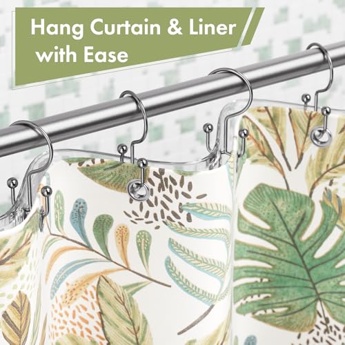 Amazer Chrome Shower Curtain Hooks, 12PCS Minimalist Simple Double Shower Curtain Rings, Rust-Resistant Metal Shower Hooks Shower Curtain Hangers, Shower Rings for Bathroom Shower Rods Curtains - color: Chrome, style: Minimalist - Double Hooks
