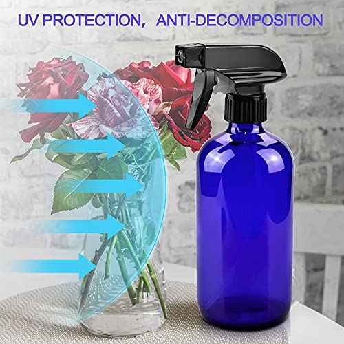 Worldgsb Glass Spray Bottles, 16oz*2+4oz*2+2oz*4 Refillable Containers, Empty Boston Round Bottles with Adjustable Nozzle for Cleaning, Gardening, Aromatherapy, Pets, Plant, Hair - Blue - color: Blue