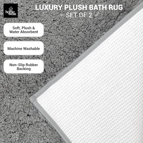 Bathroom Rugs Set 2-Piece – Extra Soft Rug, Bath & Shower Mat, Washable Rug, Floor Mats, Bath Decor, Accessories, Home Decor, Quick Dry, Non Slip Mat for Bathroom, 20"x32"+17"x24" Light Grey