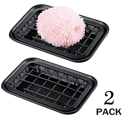 Kitchen and Bathroom Soap Dish Tray - Metal 2-Piece Soap Dish Tray with Drainage Grid and Holder for Kitchen Sink Countertops to Store Soap, Sponges, Scrubbers - Rust Resistant - 2 Pack (Black) - color: Black
