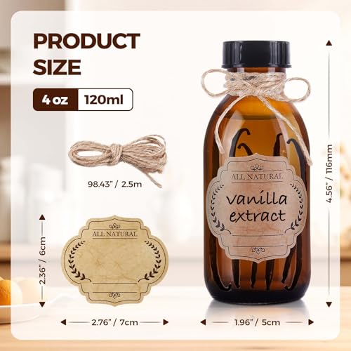 12 Pack 4 oz Vanilla Extract Bottles, Amber Boston Glass Bottle with Cap Empty Brown Glass Bottles for Homemade Vanilla Extract, Essential Oils, Juice, Potion, Syrup, Liquids, Christmas Gift - color: Amber, size: 12 Pack