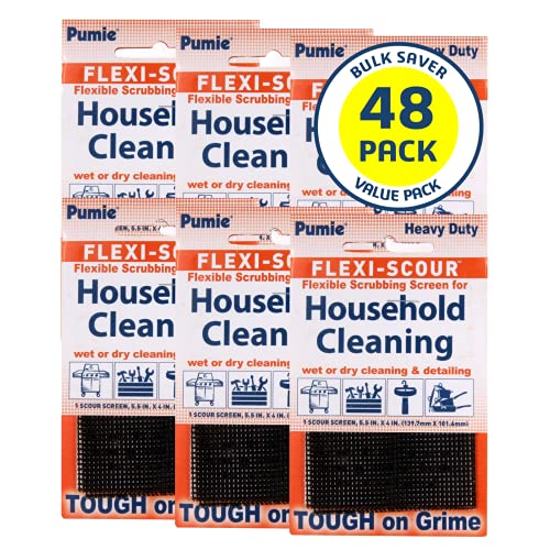PUMIE Flexi-Scour (48 Pack) - Flexible Scrubbing Screen - Heavy Duty Scouring Pad - Abrasive Grit Cleaning Screen for Toilet Bowls, Grills, Removes Carbon, Rust, Scale, Grime - 5.5x4 in, FLEX-48 C - size: 48 Pack