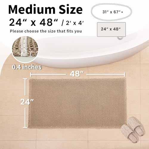 Waffle Bath Mat - Boho Bathroom Rugs Non Slip Washable, Super Absorbent & Quick Dry, Soft Bath Mat Farmhouse Bathroom Decor, 24'' x 48'', Khaki - color: Khaki, size: 24'' X 48''