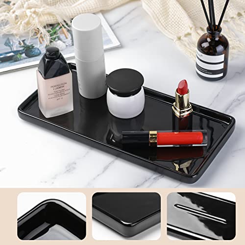 Gurygo 10" Bathroom Tray, Ceramic Vanity Tray for Bathroom, Small Ceramic Trays, Kitchen Soap Trays for Kitchen Counter (Black, 10",Set/1) - color: Black Set/1, size: L - 9.8"