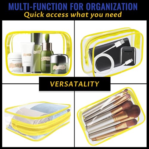 YedsIntu 16 Pieces Clear Makeup Bag PVC Zippered Clear Toiletry Carry Pouch Portable Cosmetics Bag Waterproof Makeup Bag Vinyl Plastic Organizer Case for Travel Vacation Bathroom (Yellow-M) - color: Yellow-M