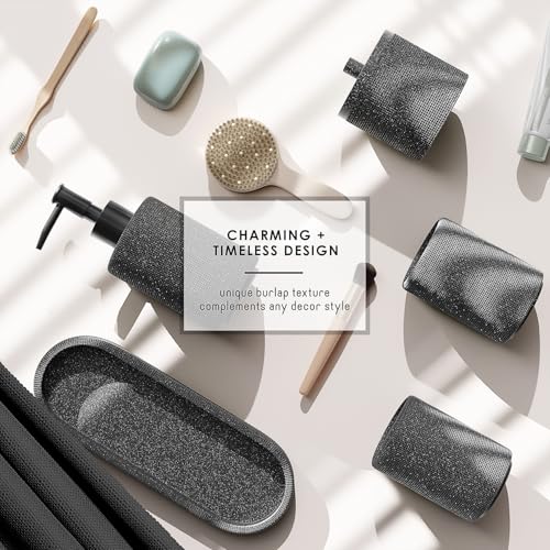 Clara Clark Bathroom Set - Coal Black Bathroom Accessories Set, 19PC Bathroom Accessory Set, Bathroom Sets with Shower Curtain Set, Soap Dispenser & Toothbrush Holder - color: Coal Black, size: Complete Set