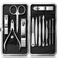 Manicure Set, Stainless Steel Nail Clipper Set with Luxurious Travel Case | 12-Piece Set with Thicker Steel, Precision-ground Cutting Edges, and Smooth-finished Tools for Clean, Precise Trimming. - color: Silver and Black