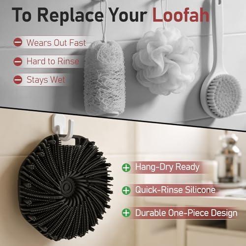Back Scrubber for Shower for Men 2 Pack, Silicone Body Scrubber with Long Handle, Detachable Body Wash Scrubber Shower Scrub Brush - Lathering Bristles Deep Clean Exfoliator Women Mens Black - color: Grey