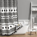 AOFOTO Bohemian Shower Curtain Black and White Geometric Design Shower Curtains with Black Tassel Boho Pattern Shower Curtains for Bathroom Waterproof Fabric Bath Curtain Sets with Hooks 36x72 Inches - color: Black Stripe, size: 36"W x 72"L (Pack of 1)