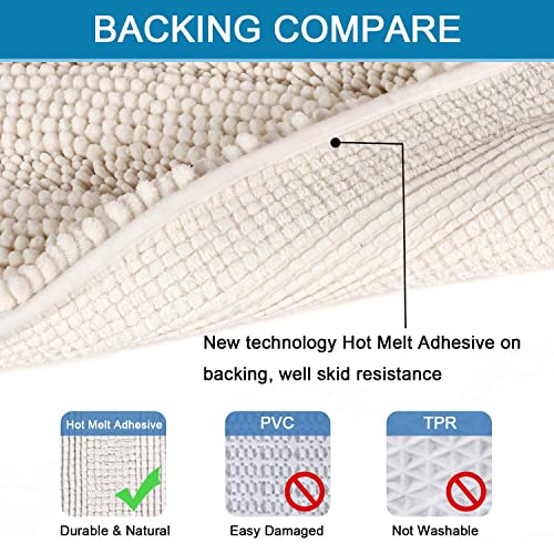 H.VERSAILTEX 3 Piece Thick Striped Bath Rugs Set for Bathroom Non Slip Soft Absorbent Bath Mat for Tub, Shower and Toilet(17''x24''+20''x32''+20''x24'' U-Shaped, Ivory) - color: Ivory