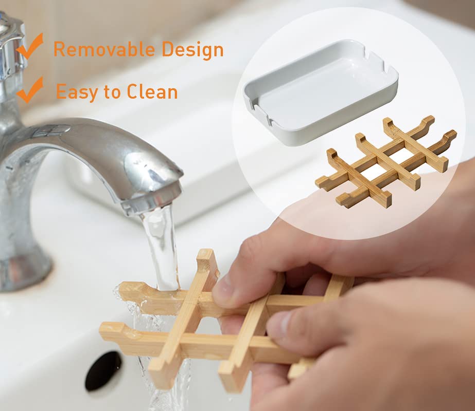 Classic Bamboo Fiber Soap/Sponge Dishes, Bar Sink Soap Holder, Bathroom Small Soap Tray, White - color: White