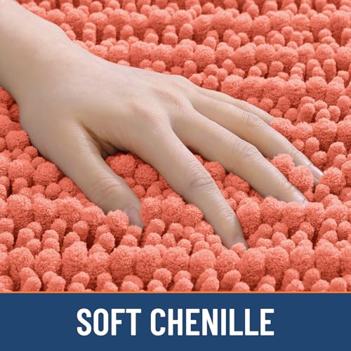 Smiry Bathroom Toilet Rugs U Shaped 24x20, Extra Soft Absorbent Non Slip Rubber Backing Chenille Contour Bath Rugs for Toilet, Machine Washable Contoured Bath Mats, Coral - color: Coral, size: 24'' X 20''